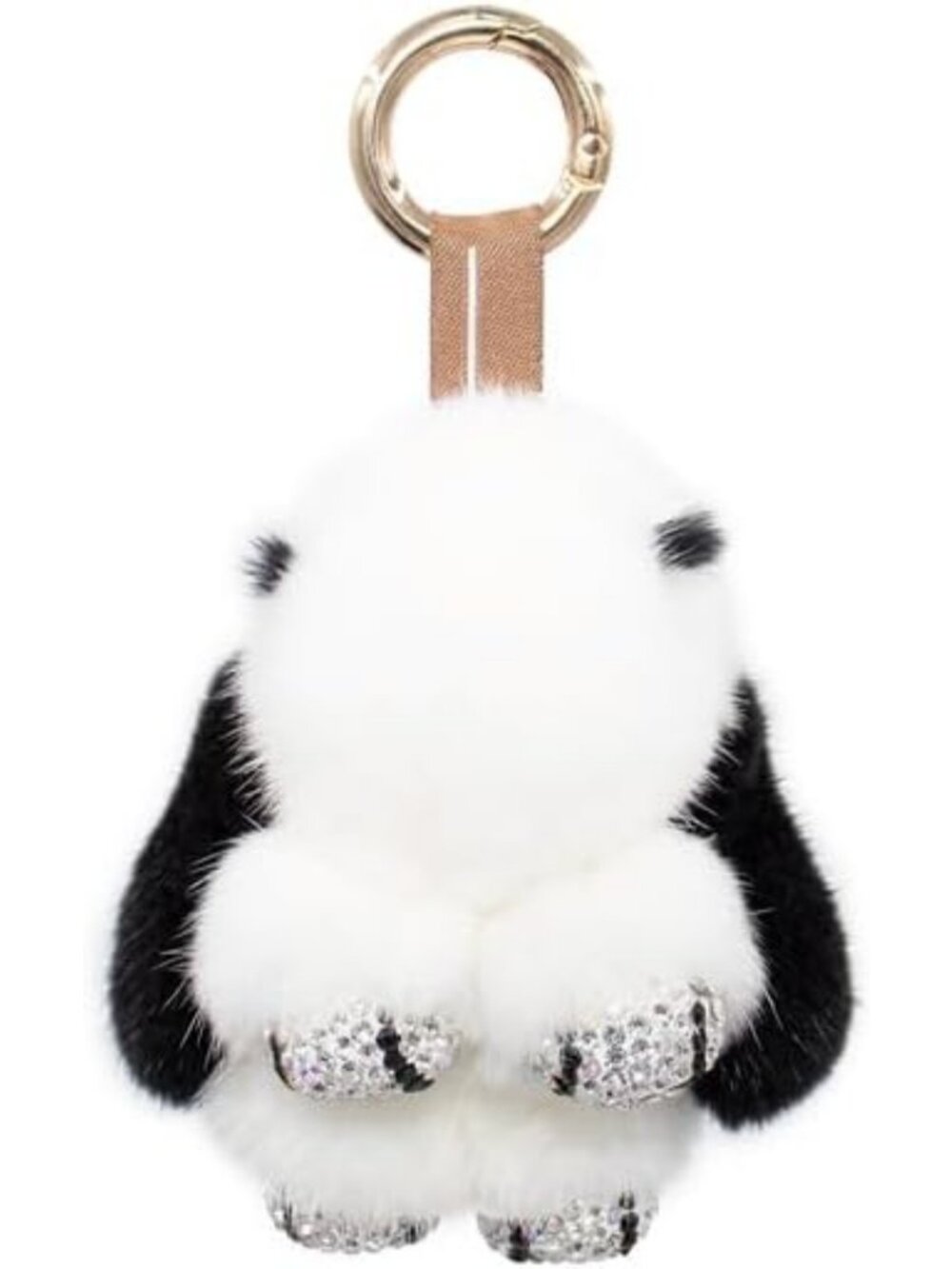 Mink Fur Pom Bunny Keychain with Rhinestone Paws - Bling Purse Charm Accessory